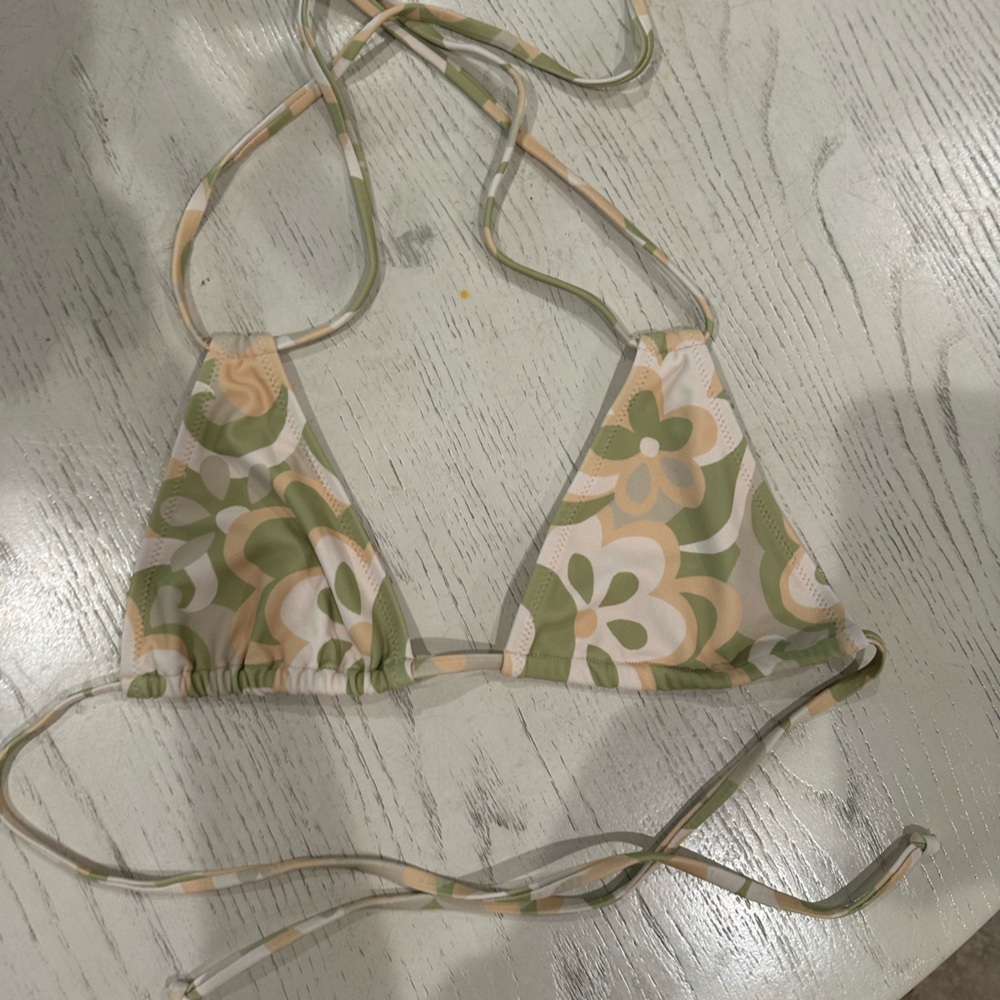 Floral Green and Cream Bikini Top